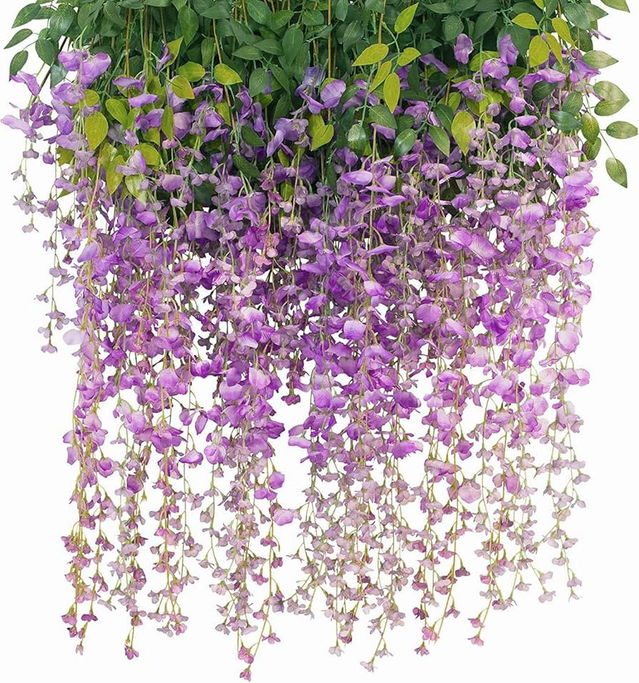 24Pcs Wisteria Hanging Flowers 3.2 Ft Artificial Flower Strings, Wisteria Vine Ratta Hanging Garl... | Amazon (US)