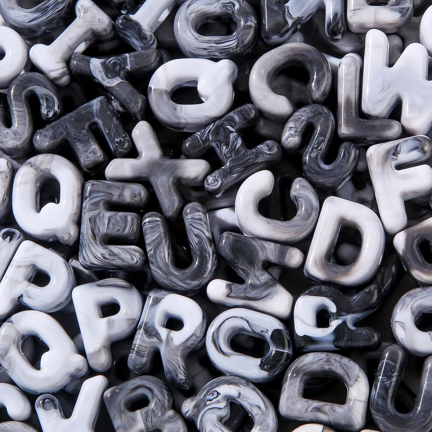 500g/160pcs Large Hole Letter Beads,Big Alphabet Shaped Beads Color Cloud Letter Beads,Large Hole Chunky Letter Bead for Keychains Purse Bag Charm Kit Backpack (Cloud-Black&White) | Amazon (US)