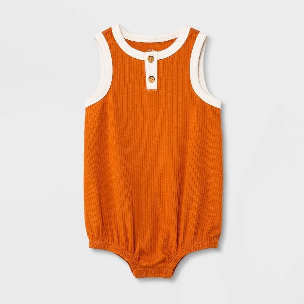 Baby Ribbed Henley Bubble Romper - Cat & Jack™ Rust Orange | Target