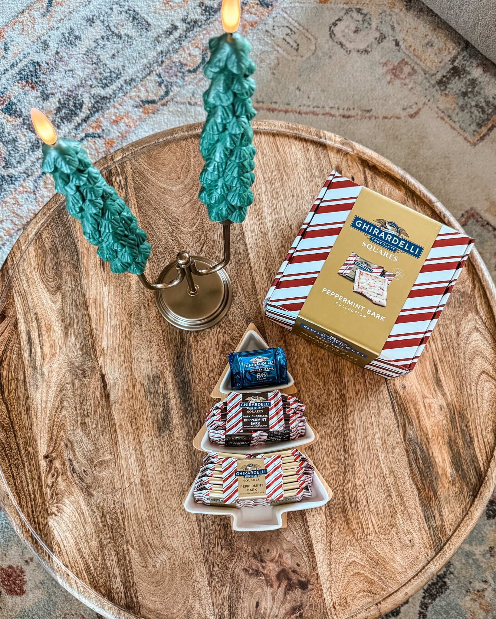 Holiday coffee table moment ☕✨ Ghirardelli Peppermint Bark, festive candles, simple touches that make your space feel like Christmas 🎄
#holidaycoffeetable #christmasdecor 

#LTKCyberWeek #LTKHoliday #LTKHome