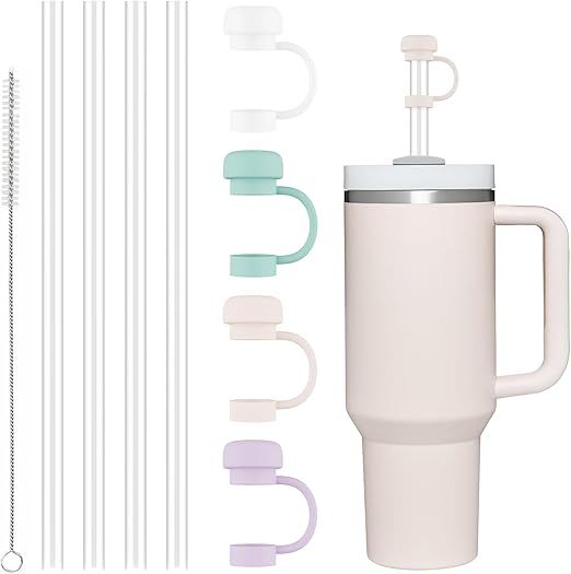 Straw Covers with Straws for Stanley Tumbler Cups 40 oz,10mm Silicone Straw Cover Caps,4 Colors,4... | Amazon (US)