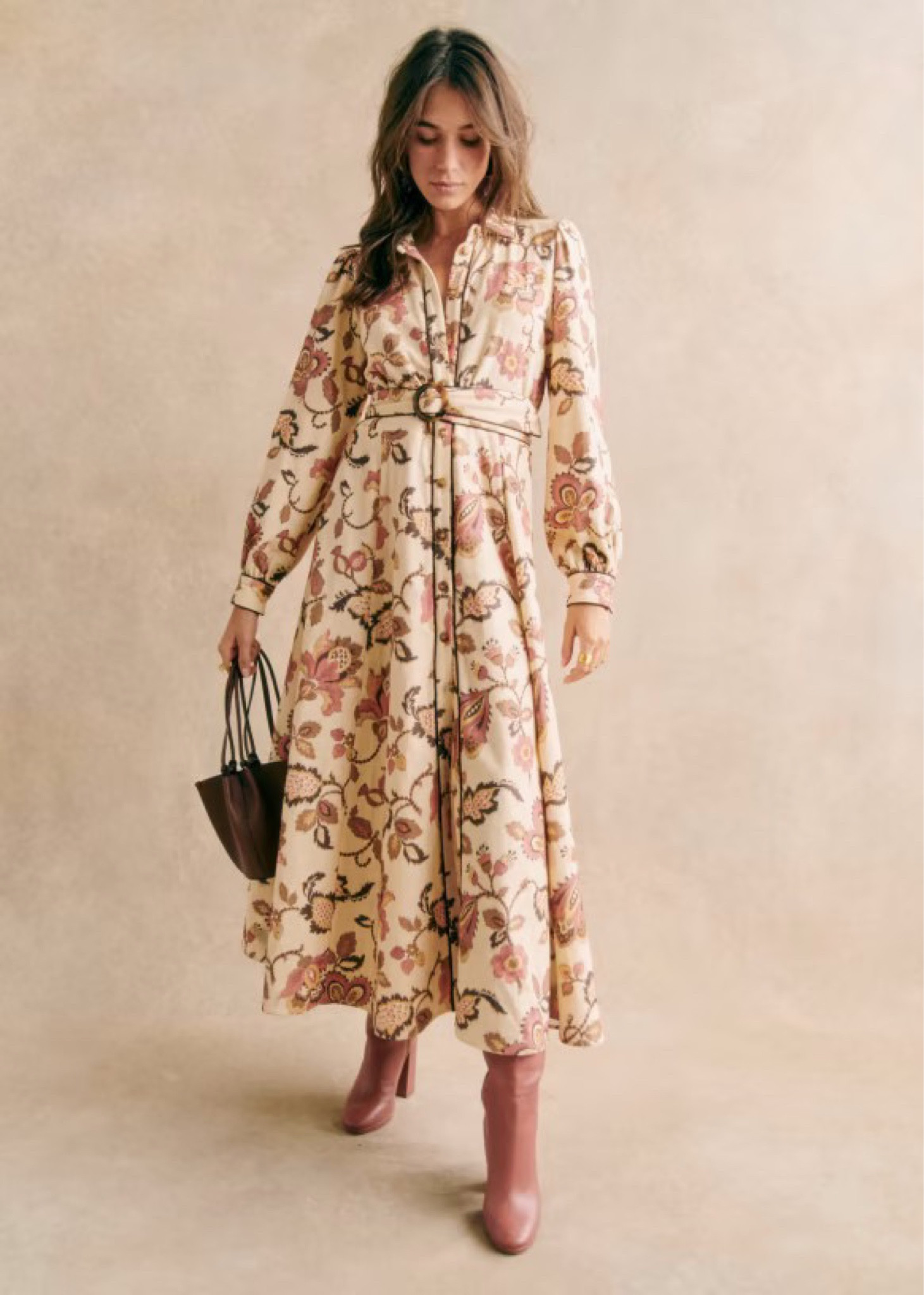 Sezane（フランス）パオラ ドレス Pauline Dress - Flowers on ochre background - Sézane