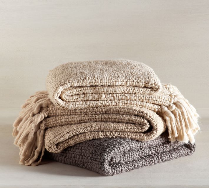 Textured Basketweave Knit Throw | Pottery Barn (US)