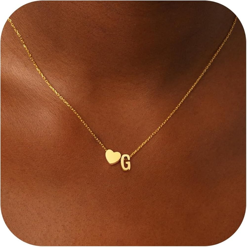 Valentines Day Gifts for Kids Teens - Gold Heart Initial Necklaces for Women Girls, 18K Gold Plat... | Amazon (US)