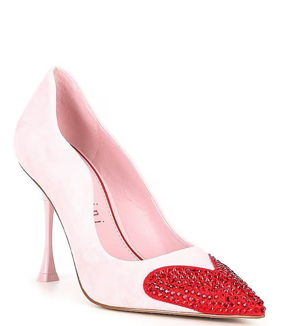 TheaTwo Suede Rhinestone Heart Scalloped Pointed Toe Pumps | Dillard's