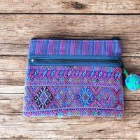 Purple Woven Fabric Pouch, Embroidered Acccessory Bag, Boho Wristlet Purse, Guatemala Passport Travel Handmade Zipper Bag | Etsy (US)