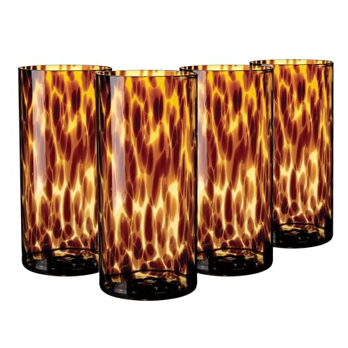 Joseph Sedgh Collection Tortoise Shell Highball Glass Set of 4 \u2013 14.54 oz Borosilicate Cockt... | Amazon (US)