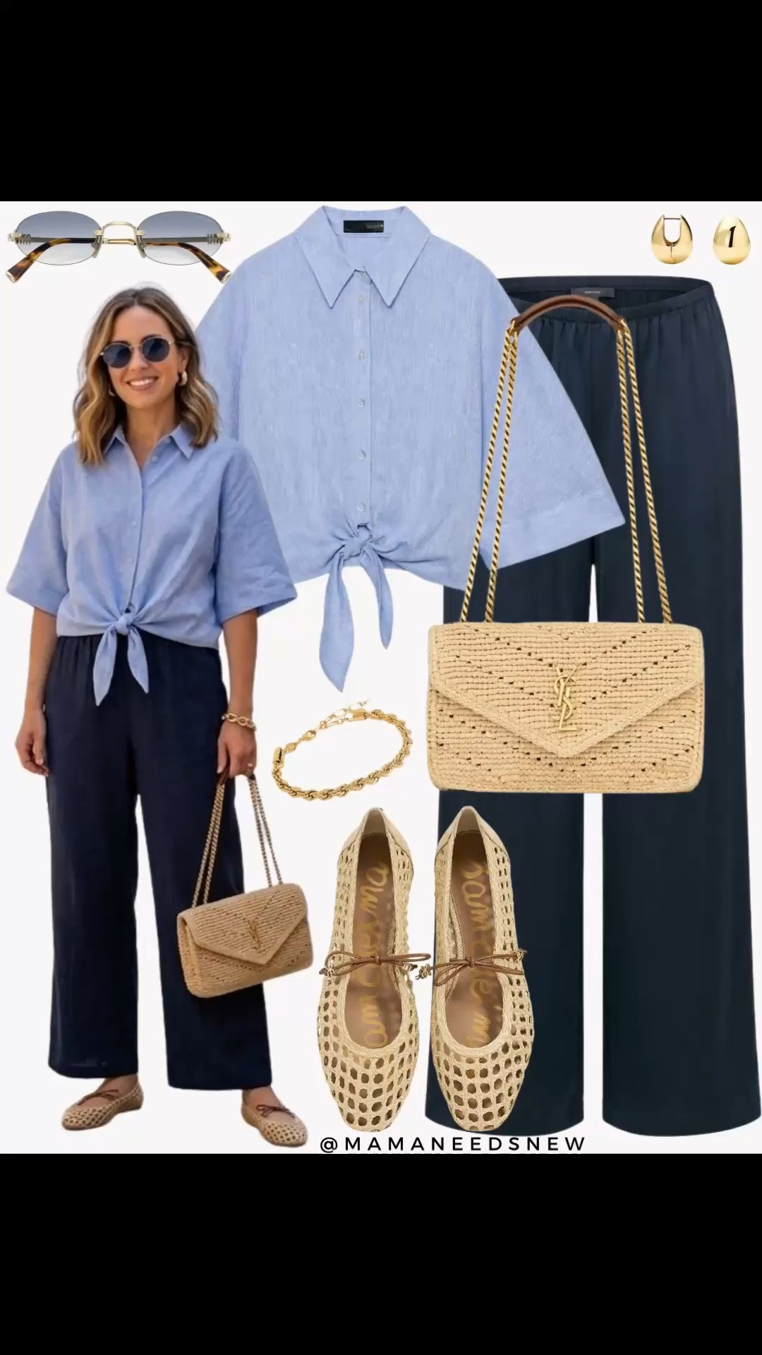 A late spring to summer outfit with satin pants, linen tie front top, woven flats, raffia shoulder bag 💙

#LTKSaleAlert #LTKSeasonal #LTKootd