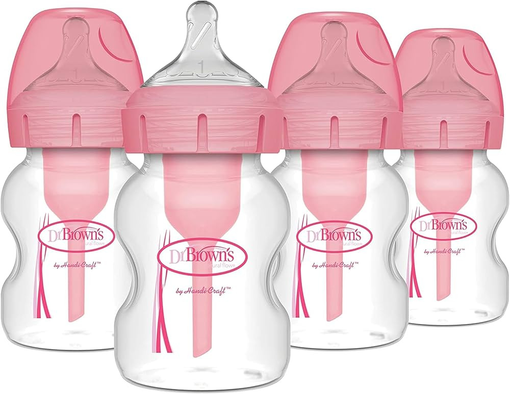 Dr. Brown's Natural Flow Options + Wide-Neck Bottle, Pink Print, 4 Pack, 5 Ounce | Amazon (US)