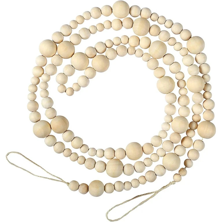 Naler Christmas Natural Wood Bead Garland,7.2 ft Prayer Beads for Boho Farmhouse Tree Party Decor | Walmart (US)