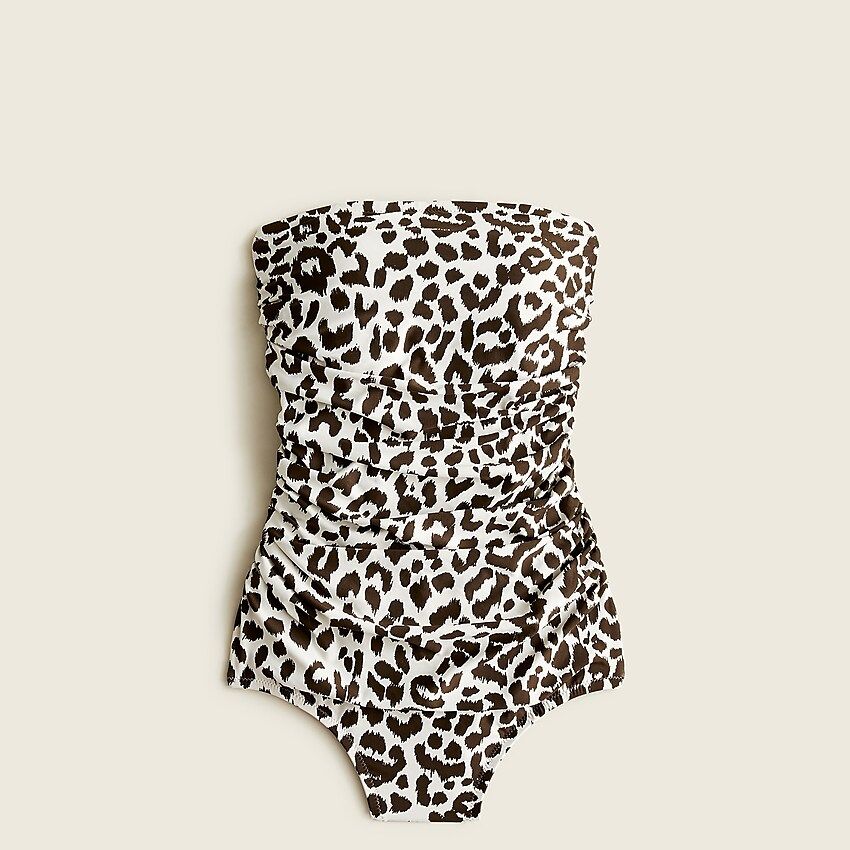 Ruched bandeau one-piece swimsuit in leopard print | J.Crew US