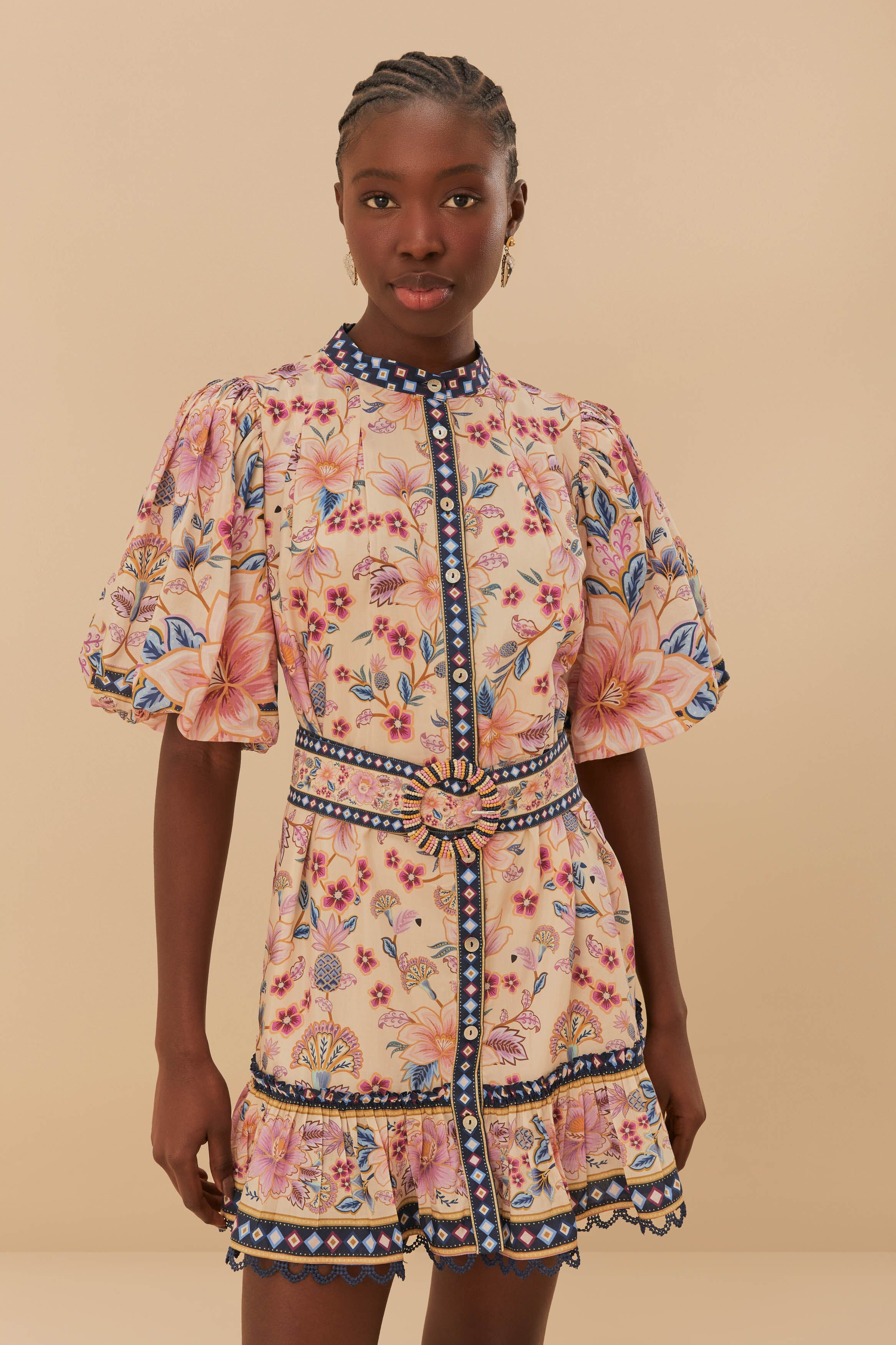 Cream Superbloom Tapestry Puff Sleeve Mini Dress | FarmRio (US)