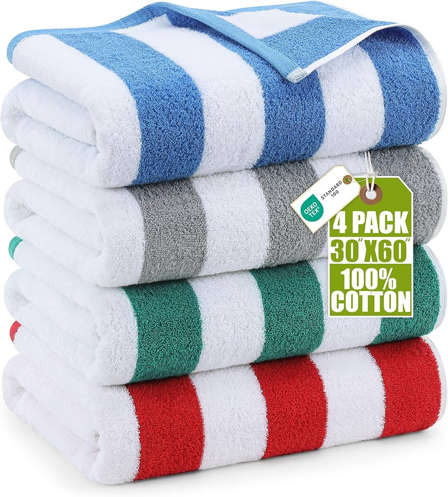 Utopia Towels Pack of 4 Cabana Beach Towels, Oversized 30 x 60 Inches Cotton Beach Towel Set, Smo... | Amazon (US)