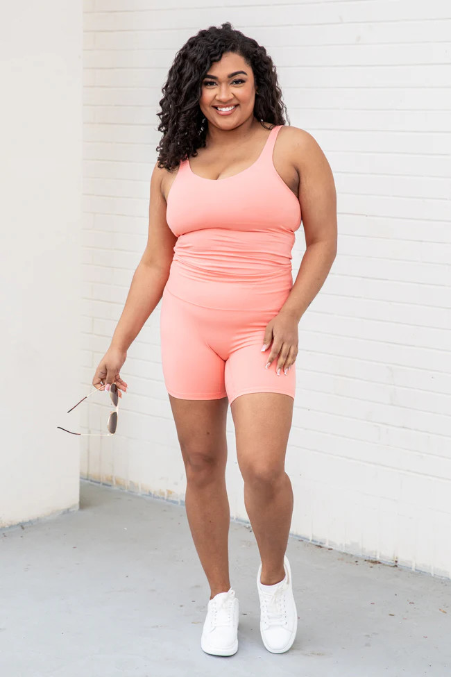 Pushing Forward Coral Biker Shorts | Pink Lily