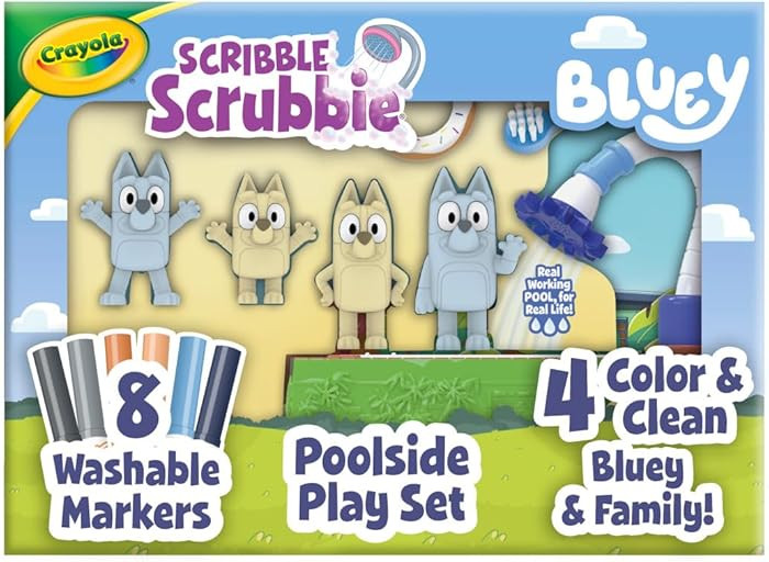 Crayola Scribble Scrubbies Bluey Poolside Playset (4ct), Washable Bluey Toy Set for Kids, Essenti... | Amazon (US)