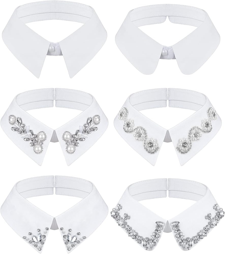 Giegxin 6 Pieces Rhinestones Half Shirt Blouse Dickey Collar Fake Collar Rhinestone Shirt Detacha... | Amazon (US)