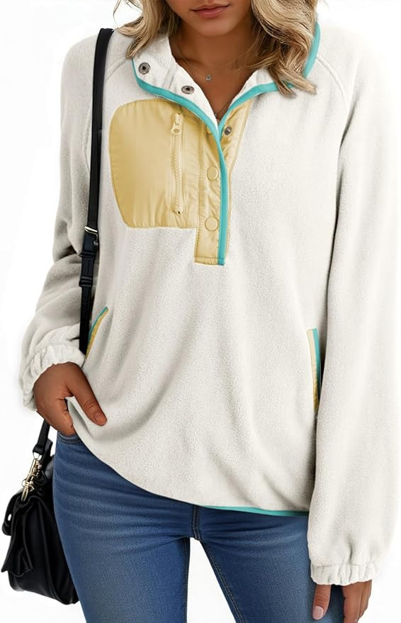 Dokotoo Sweatshirt for Women Oversized Fuzzy Fleece Jacket Color Block Button Long Sleeve Pullove... | Amazon (US)