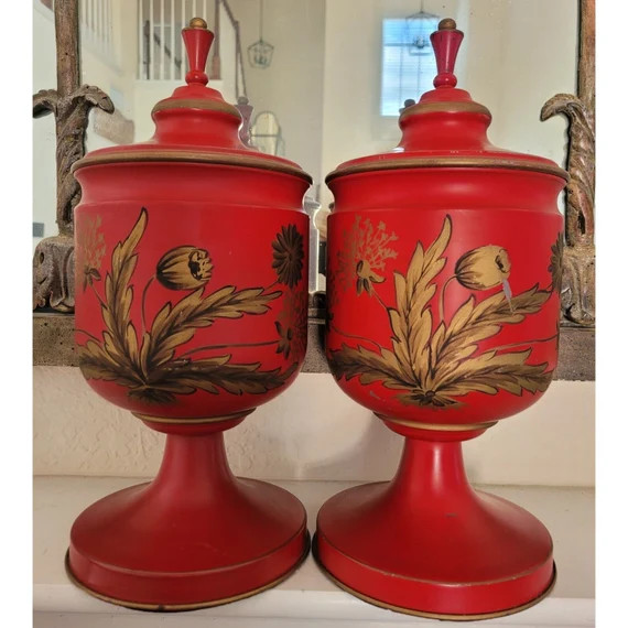 Early 19th Century French Toleware Tole Lidded Urn Pair Red - Etsy | Etsy (US)
