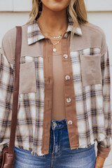 Always The Vibe Frayed Taupe Plaid Button-Up Shirt | Magnolia Boutique