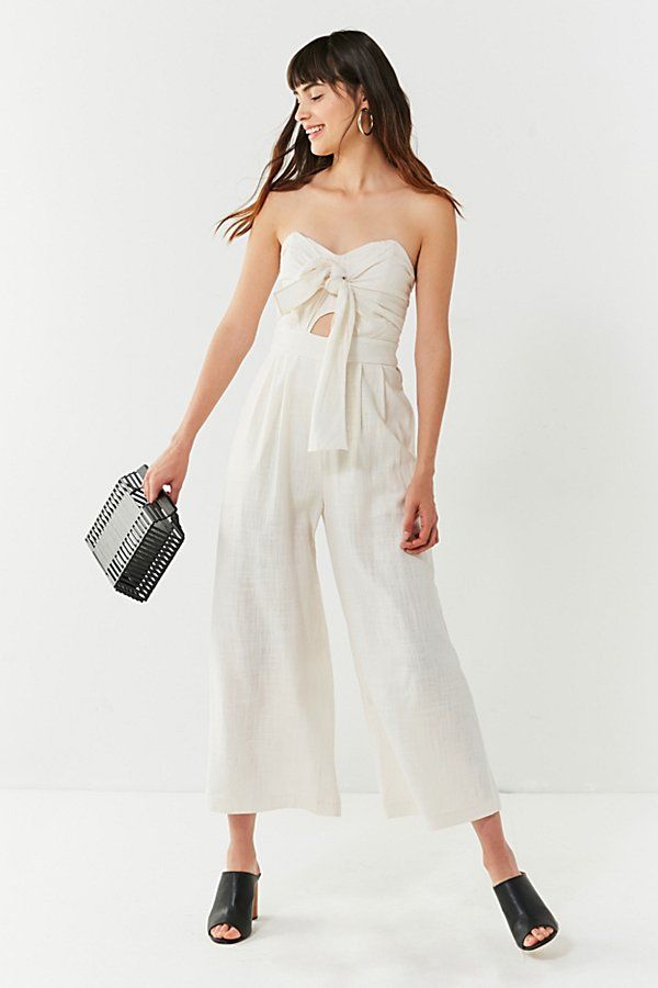 ASTR Mara Tie-Front Linen Jumpsuit - Beige XS at Urban Outfitters | Urban Outfitters (US and RoW)