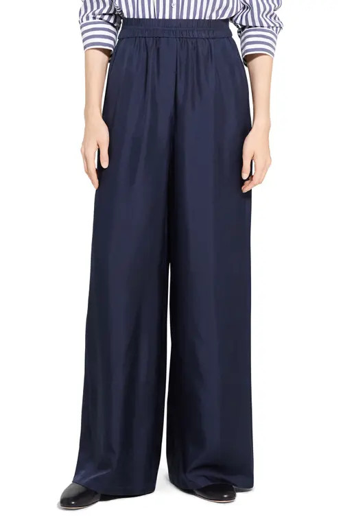 Theory Wide Leg Silk Pants in Nocturne Navy at Nordstrom, Size Medium | Nordstrom