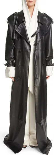 Classic Plunge Long Leather Trench Coat | Nordstrom
