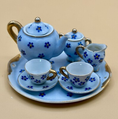 Vintage Maruyama Mini Porcelain Tea Set Blue Flowers Semi Rough. Occupied Japan | eBay | eBay US