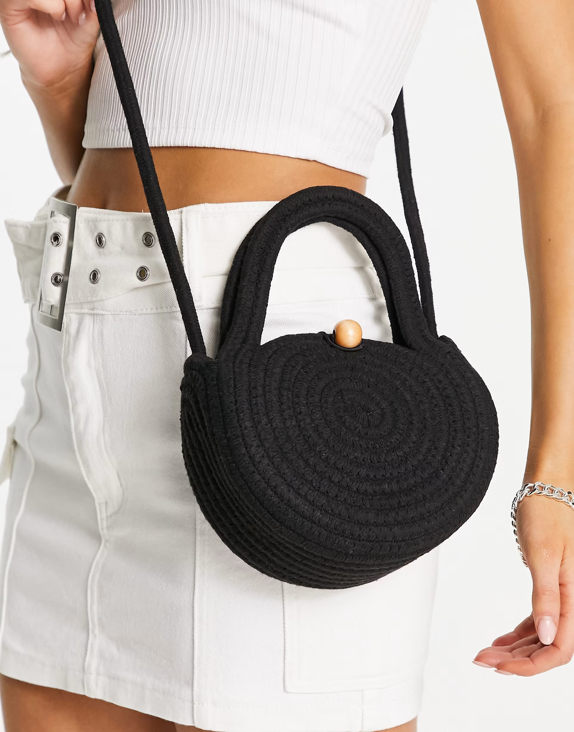 South Beach mini rope summer cross body bag in black | ASOS (Global)