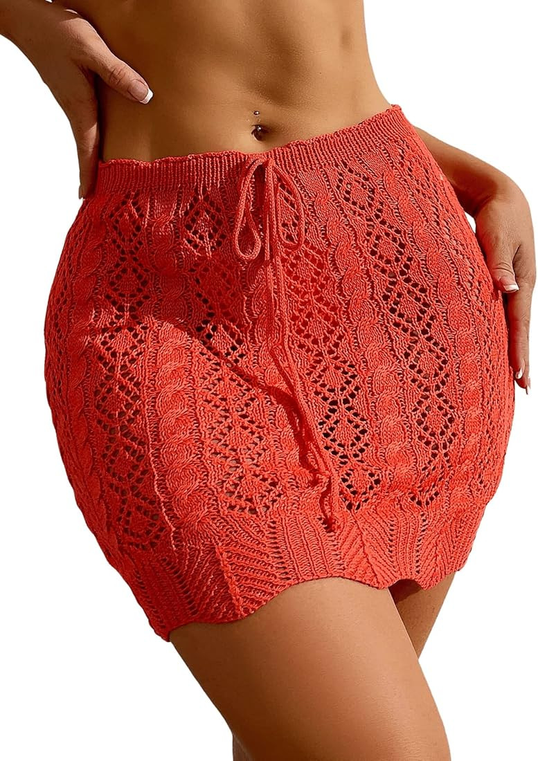 Verdusa Women's Crochet Knit Beach Bikini Swimsuit Cover Up Short Skirt | Amazon (US)