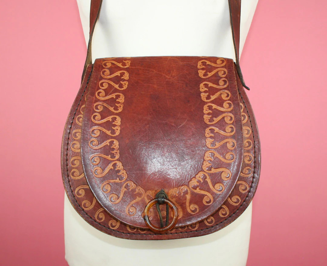 Beautiful Vintage Bag Tooled Leather Hippie Boho Purse - Etsy | Etsy (US)