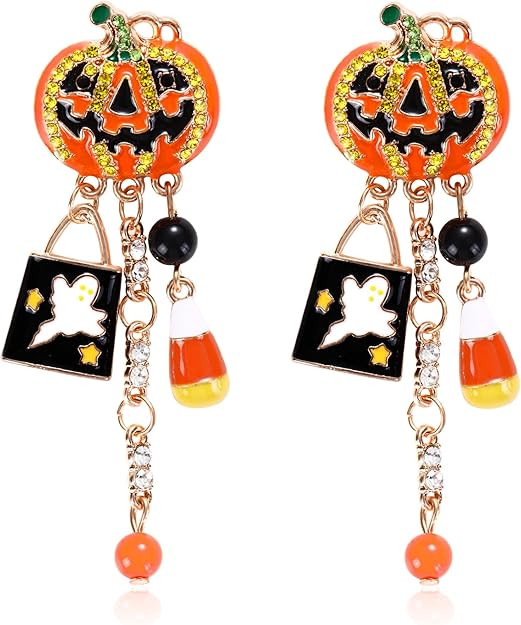 Halloween Earrings for Women Sparkly Rhinestone Dangle Earring Smiling Face Pumpkin Spider Ghost ... | Amazon (US)