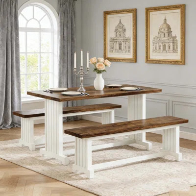 Farmhouse Kitchen Dining Table Set with 2 Benches | Wayfair North America