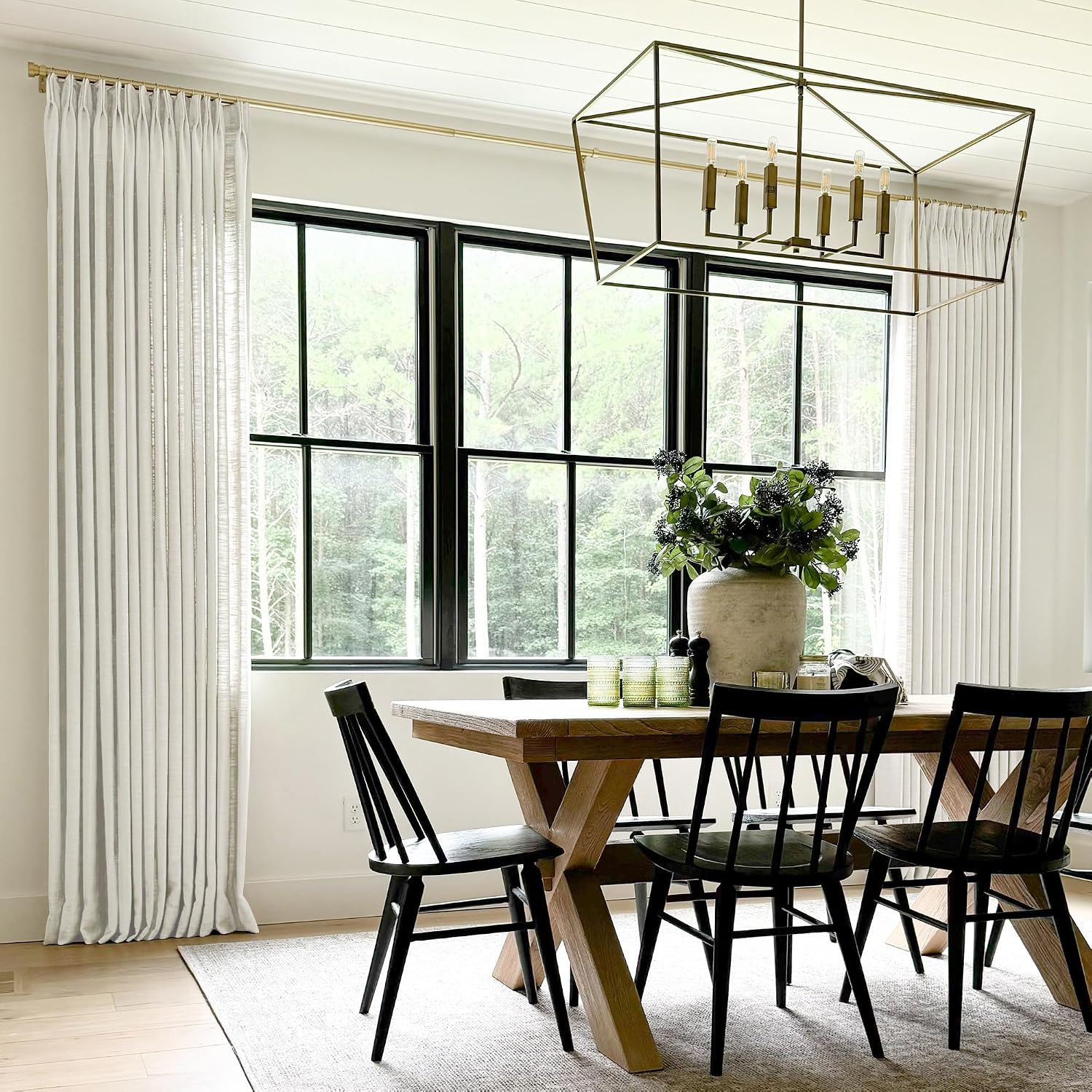 TWOPAGES Pinch Pleated Linen Curtain, Beige White, 26W x 90L, 1 Panel | Amazon (US)