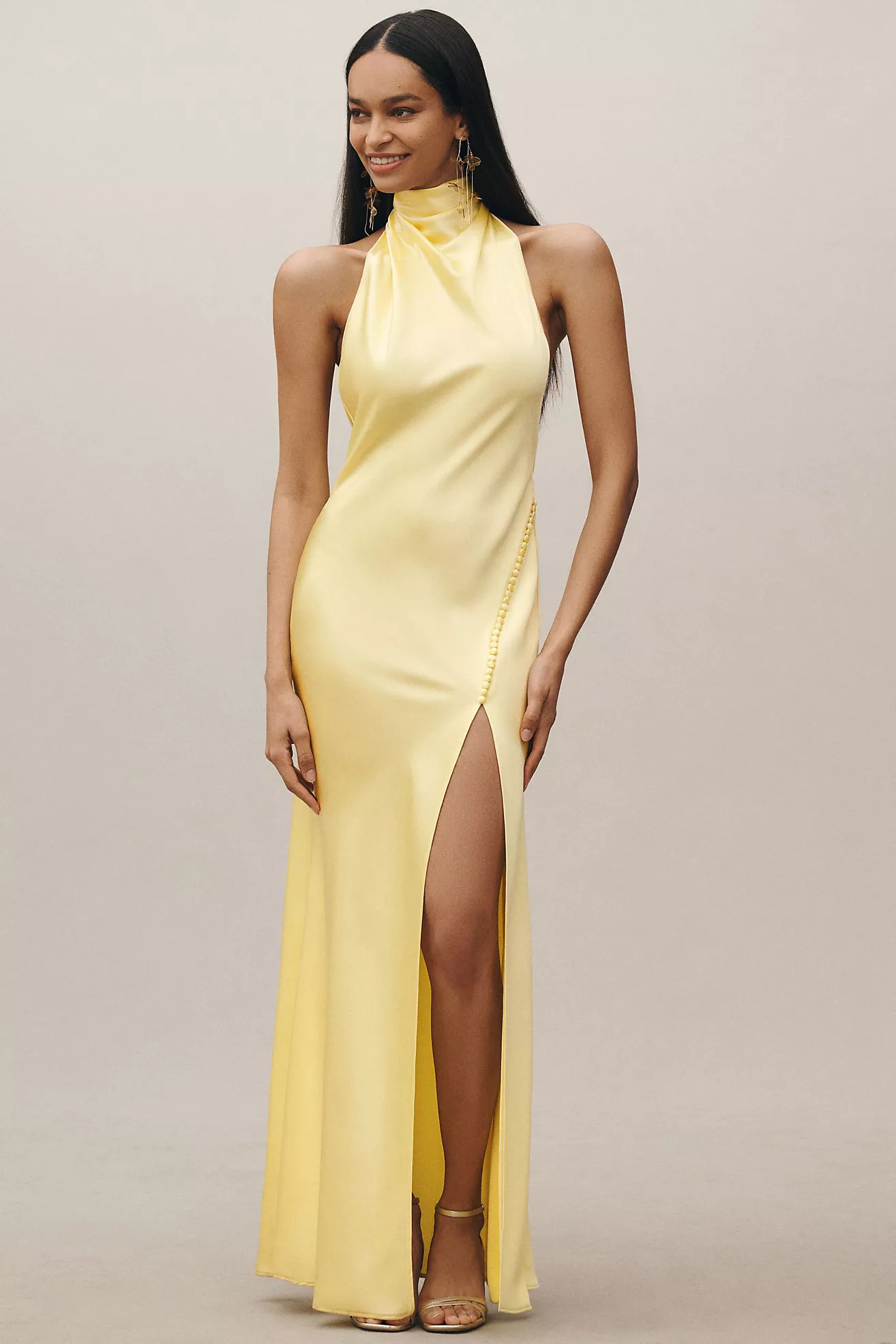 SAU LEE Penelope High-Neck Backless Satin Gown | Anthropologie (US)