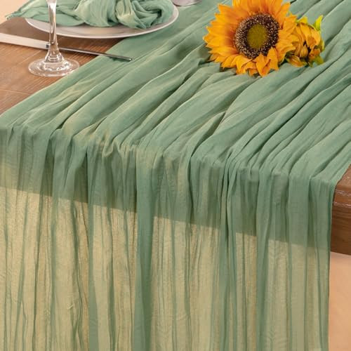DeZerlor Sage Green Cheesecloth Table Runner Summer Sheer Sage Cheese Cloth Table Runner Boho Gauze 120 Inches Summer Table Decorations for Wedding Bridal Baby Shower Tea Party Green Decor | Amazon (US)