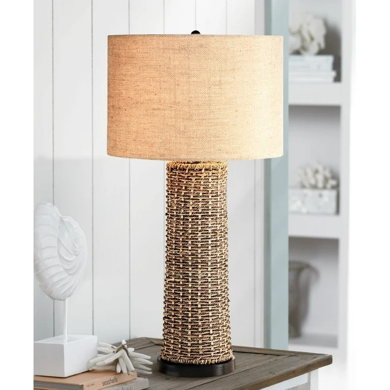 360 Lighting Coastal Table Lamp 28.5" Tall Woven Seagrass Burlap Drum Shade for Living Room Famil... | Walmart (US)