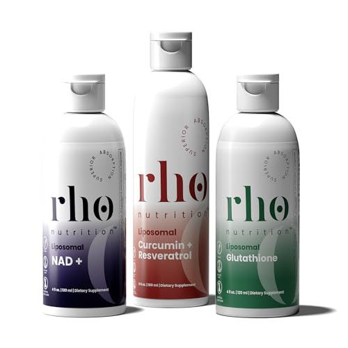 Rho Nutrition - Cellular Longevity Essentials Bundle – Ultra High Absorption Liquid Liposomal Supplements for Healthy Aging & Cellular Support - NAD+, Curcumin + Resveratrol, & Glutathione (3 Pack) | Amazon (US)