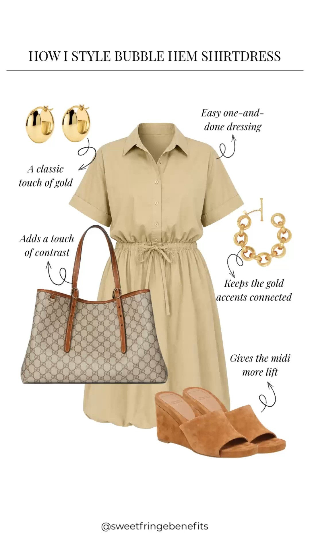 I’m a sucker for a good one-and-done dress, and this bubble hem gives this shirtdress a little something extra. I’d keep the accessories simple, add a little gold, and let those pretty suede wedges do their thing.

#LTKdayinmylife #LTKgrwm #LTKootd