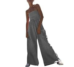 Feager Women's Oversized Strapless Off Shoulder Tube Top Jumpsuits Casual Wide Leg Long Pants Jum... | Amazon (US)