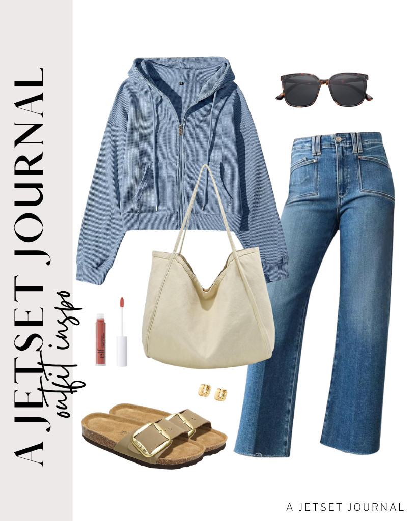 This combo of a zip-up cropped hoodie and wide-leg jeans pairs well with Project Cloud’s memory foam sandals and this trendy, casual canvas tote bag. Simple sunnies and these hoop earrings round out the chic look. 

#LTKSeasonal #LTKSaleAlert #LTKTravel 

 