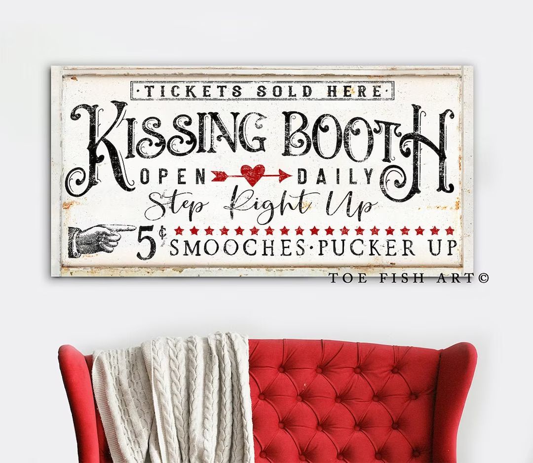 Kissing Booth Valentines day Sign Modern Farmhouse Wall Decor Farm Vintage Love Art Canvas Print ... | Etsy (US)