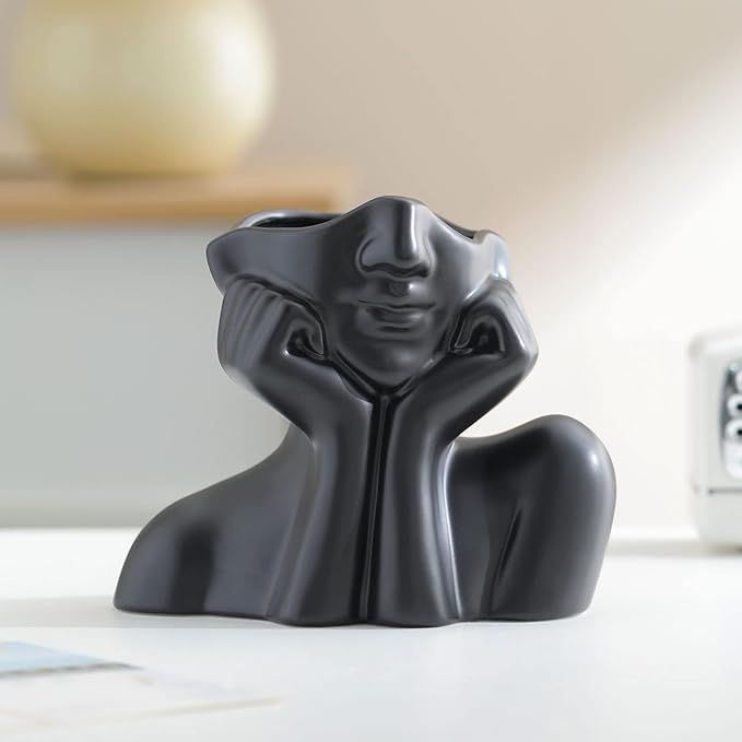 Black Face Vase ,Small Cute Ceramic Female Head Statue Vases,Modern Minimalist Decorative Vases f... | Amazon (US)