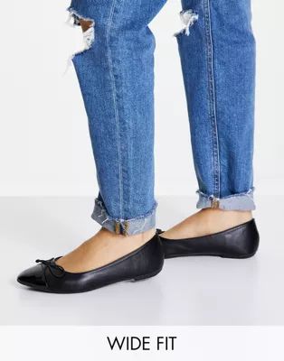 Truffle Collection Wide Fit easy ballet flats in black with toe cap | ASOS (Global)