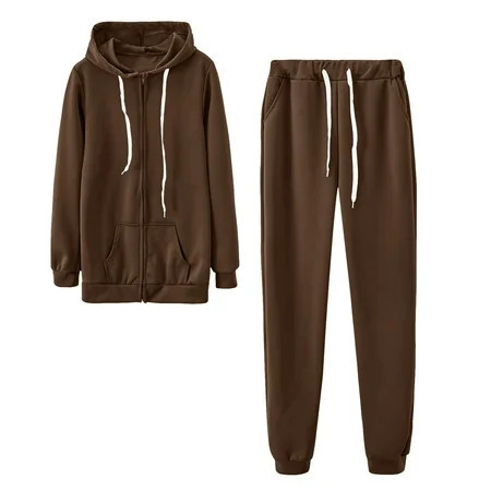 SBYOJLPB Women Color Hooded Sweatshirt and Pant Tracksuit Sport Suit Brown 10(XL) | Walmart (US)