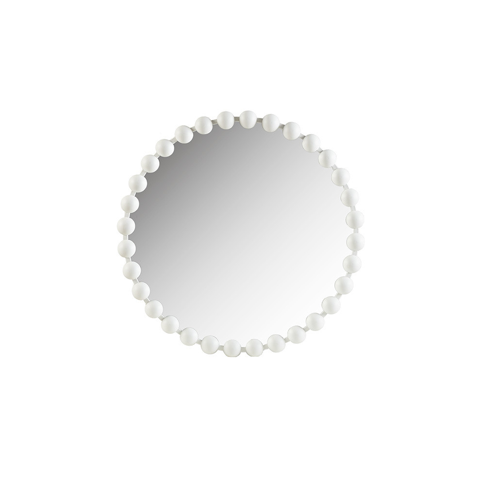 Marlowe 27 Inch Beaded Round Wall Mirror In White | 1stopbedrooms