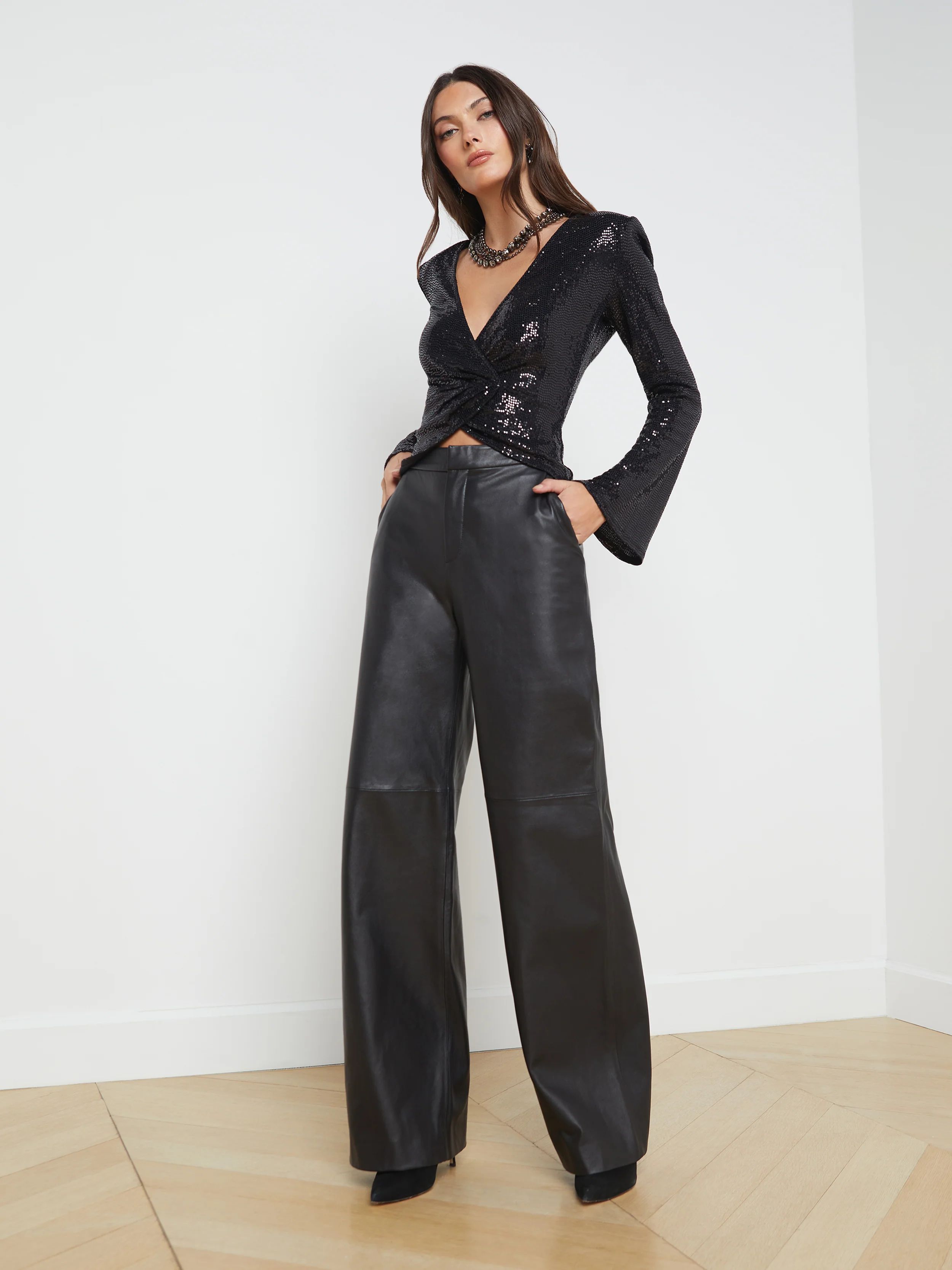 L'AGENCE Livvy Leather Trouser in Black | L'Agence