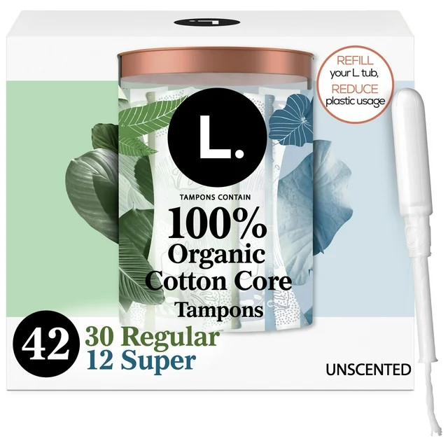 L. Organic Cotton Tampons DuoPack - Regular/Super Absorbency, 42 Ct | Walmart (US)