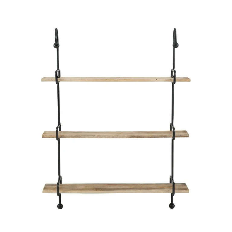 Wrenn 3-Tier Wall Shelves, Black Metal with Natural Mango Wood | Walmart (US)