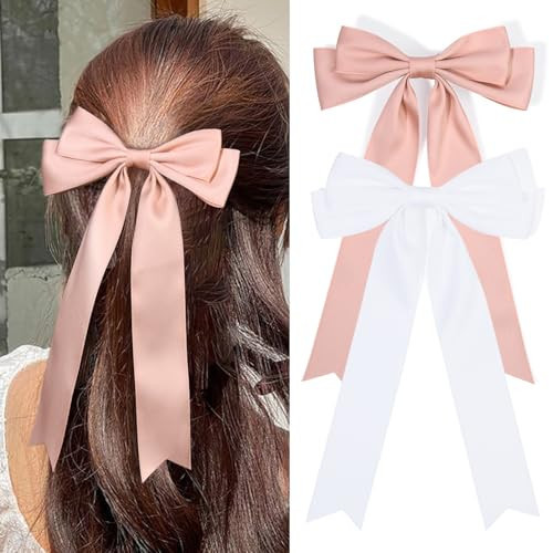 2PCS Hair Bows for Women Hair Clip Pink White Hair Ribbon Hair Accessories Bowknot Long Hair Barrettes for Women Girls Toddlers Teens Kids | Amazon (US)