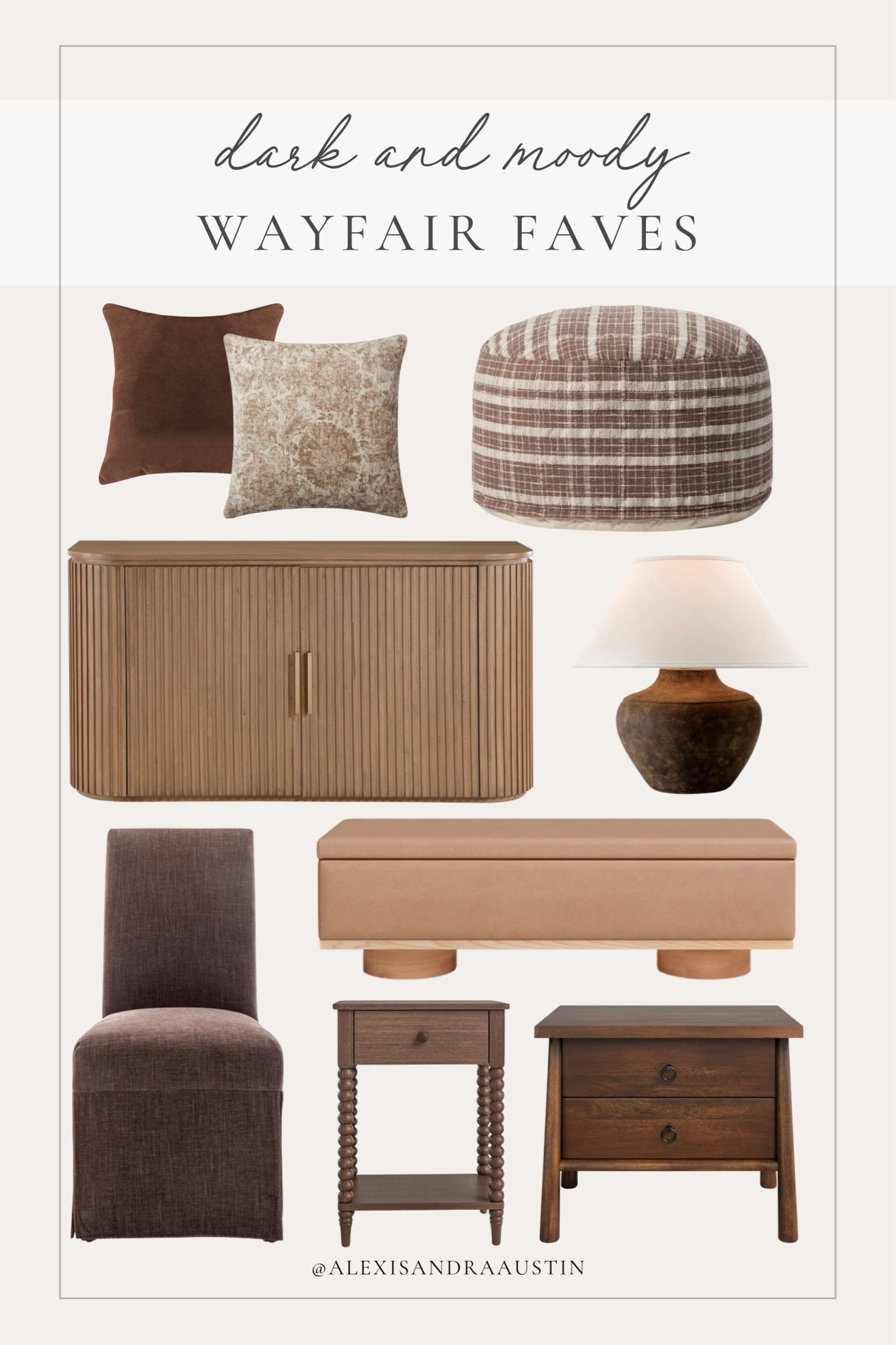 If you love a dark and moody vibe, these @wayfair finds bring the perfect mix of rich tones and cozy textures. From deep wood finishes to plush upholstery, these are some of my favorite finds for a warm and inviting space.

#wayfair #wayfairpartner

Home finds, spring refresh, furniture favorites, neutral wood tones, dark and moody, bedroom refresh, nightstand faves, accent chair, ottoman faves, table lamp, cozy throw pillow, Wayfair, storage bench, wooden furniture, shop the look!

#LTKStyleTip #LTKSeasonal #LTKHome